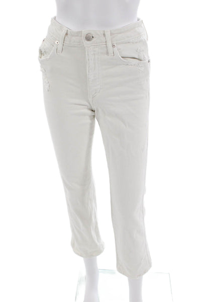Amo Womens Distressed Straight Jeans White Size 25