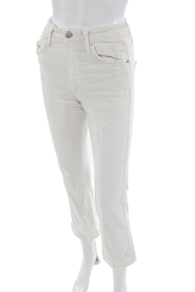 Amo Womens Distressed Straight Jeans White Size 25