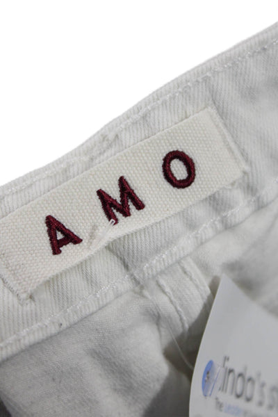 Amo Womens Distressed Straight Jeans White Size 25