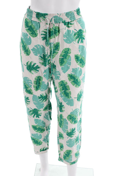 J Crew Womens Cotton Elastic Waistband Floral Pants White Size 12