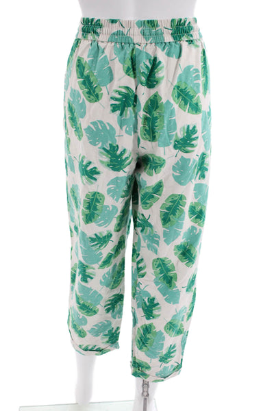 J Crew Womens Cotton Elastic Waistband Floral Pants White Size 12