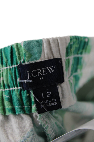 J Crew Womens Cotton Elastic Waistband Floral Pants White Size 12