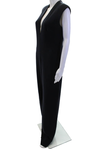 Monique Lhuillier Women's V-Neck Sleeveless Straight Leg Jumpsuit Blue Size S