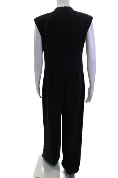 Monique Lhuillier Women's V-Neck Sleeveless Straight Leg Jumpsuit Blue Size S