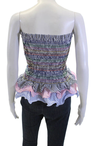 Do+Be Womens Striped Strapless Smocked Peplum Blouse Top Navy Size S