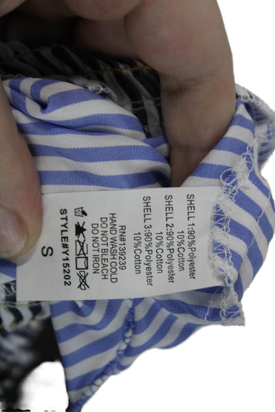 Do+Be Womens Striped Strapless Smocked Peplum Blouse Top Navy Size S