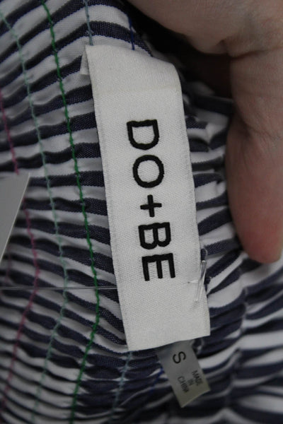 Do+Be Womens Striped Strapless Smocked Peplum Blouse Top Navy Size S