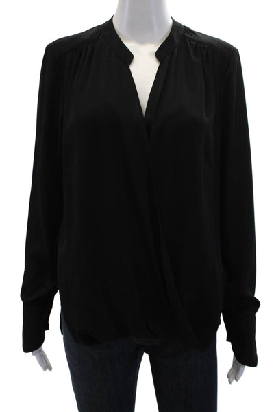 Joan Vass Womens Scoop Neck Wrap Detail Long Sleeve Blouse Top Black Size M