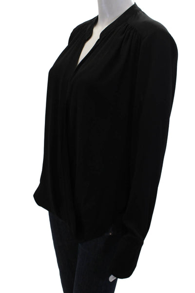 Joan Vass Womens Scoop Neck Wrap Detail Long Sleeve Blouse Top Black Size M