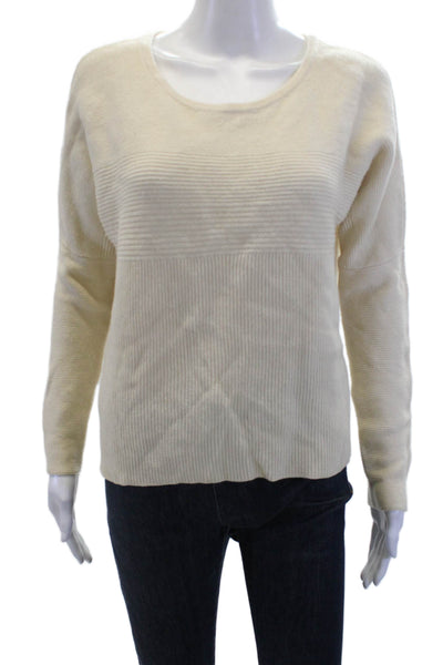 Helmut Lang Women's Long Sleeves Round Neck Hi-Lo Hem Sweater Beige Size S