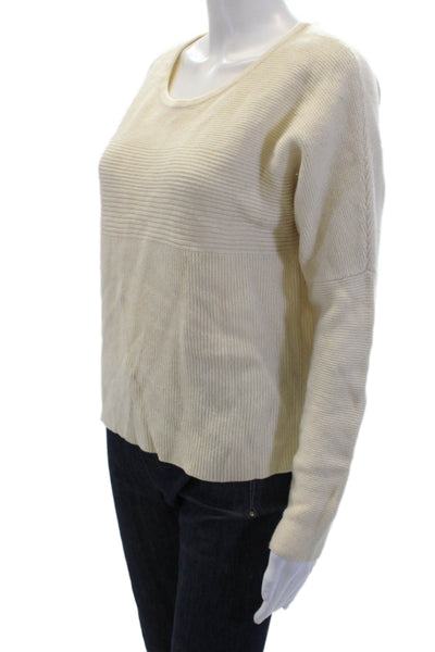 Helmut Lang Women's Long Sleeves Round Neck Hi-Lo Hem Sweater Beige Size S