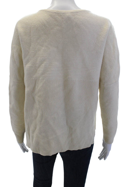 Helmut Lang Women's Long Sleeves Round Neck Hi-Lo Hem Sweater Beige Size S