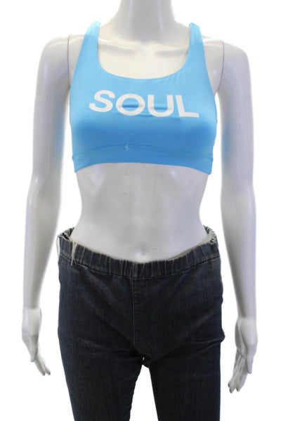 Soul Women's Scoop Neck Strappy Back Sport Bra Blue Size S