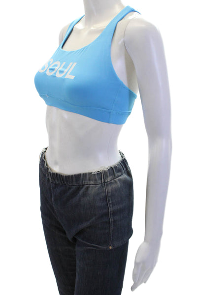 Soul Women's Scoop Neck Strappy Back Sport Bra Blue Size S