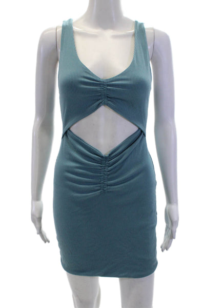 L Space Women's V-Neck Sleeveless Cut-Outs Ribbed Mini Dress Blue Size S