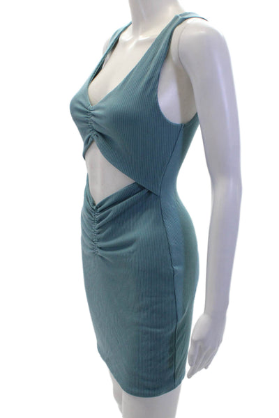 L Space Women's V-Neck Sleeveless Cut-Outs Ribbed Mini Dress Blue Size S