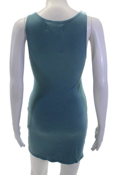 L Space Women's V-Neck Sleeveless Cut-Outs Ribbed Mini Dress Blue Size S