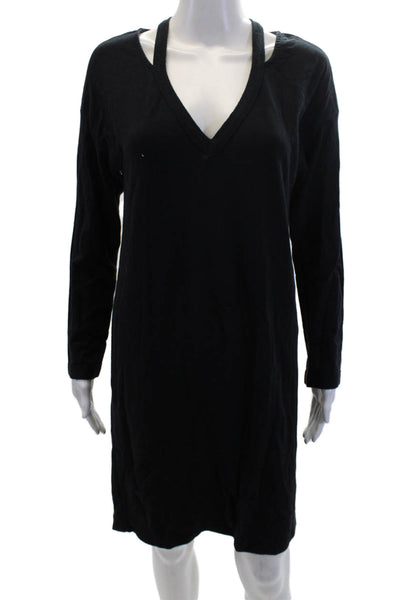Splendid Women's V-Neck Long Sleeves Mini T-Shirt Dress Black Size XS