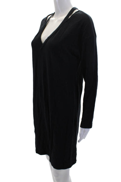 Splendid Women's V-Neck Long Sleeves Mini T-Shirt Dress Black Size XS