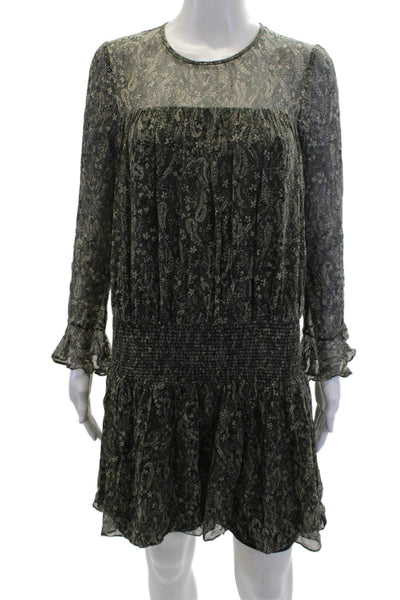 Shoshanna Women's Round Neck Long Sleeves Smocked Mini Dress Floral Size 4