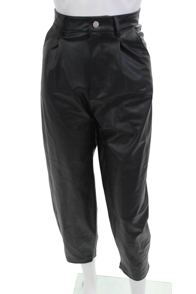 Zara Women's Button Closure Faux Leather Straight Leg Pants Black Size 6