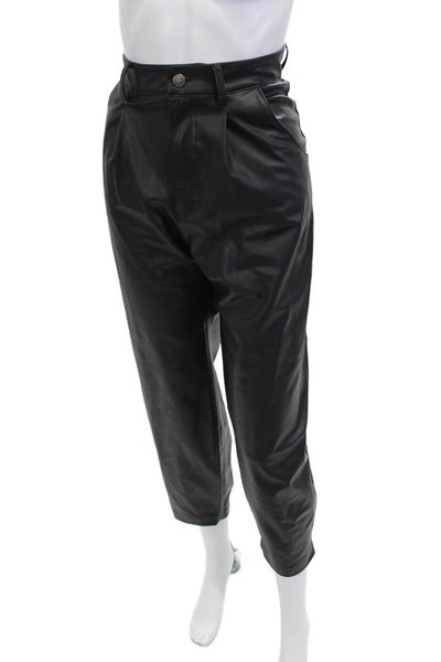 Zara Women's Button Closure Faux Leather Straight Leg Pants Black Size 6