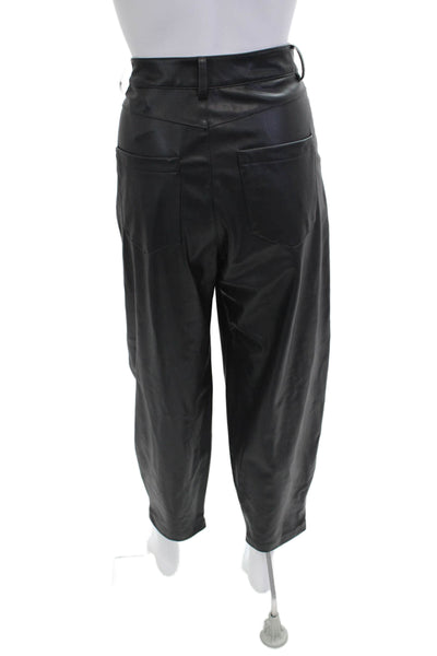 Zara Women's Button Closure Faux Leather Straight Leg Pants Black Size 6