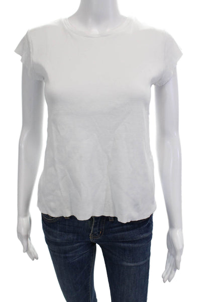 Zara Women's Round Neck Short Sleeves Basic T-Shirt White Size S
