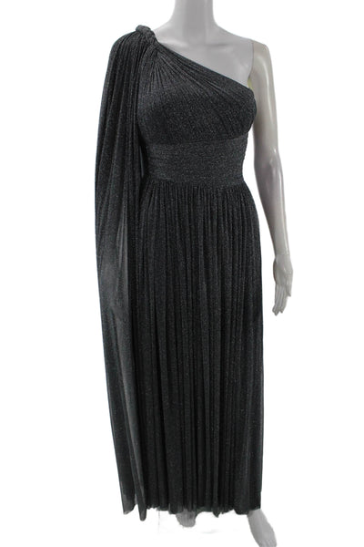 Elie Saab Womens Side Zip One Shoulder Metallic Knit Draped Gown Gray Size FR 36