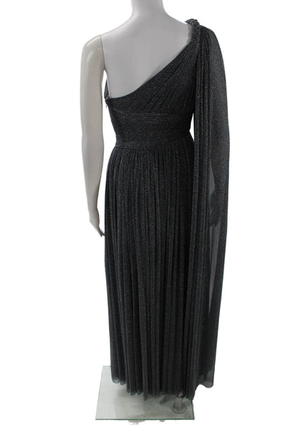 Elie Saab Womens Side Zip One Shoulder Metallic Knit Draped Gown Gray Size FR 36
