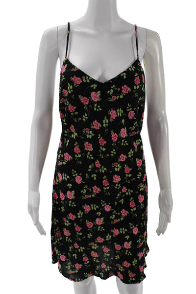 LA Hearts Womens Floral V-neck Sleeveless Mini Dress Black Combo Size M
