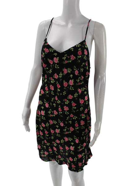 LA Hearts Womens Floral V-neck Sleeveless Mini Dress Black Combo Size M
