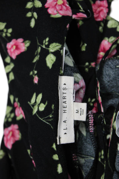 LA Hearts Womens Floral V-neck Sleeveless Mini Dress Black Combo Size M