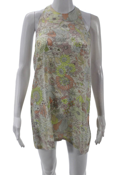 Kate And Kass Womens Silk Floral Halter Sleeveless Mini Dress Cream Size S