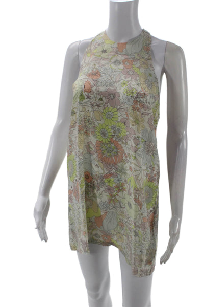 Kate And Kass Womens Silk Floral Halter Sleeveless Mini Dress Cream Size S