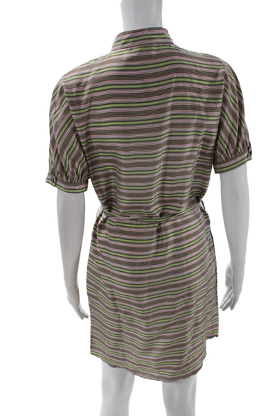 Paul & Joe Womens Silk Striped Buttoned Belt Short Sleeve Dress Brown Size 36