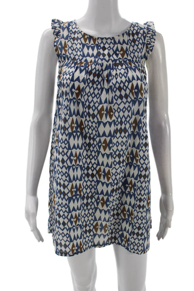 Laura Urbanati Womens Cotton Printed Crew Neck Sleeveless Dress Blue Size 40