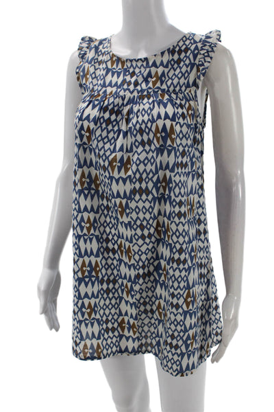 Laura Urbanati Womens Cotton Printed Crew Neck Sleeveless Dress Blue Size 40