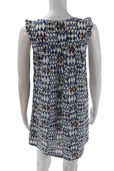 Laura Urbanati Womens Cotton Printed Crew Neck Sleeveless Dress Blue Size 40