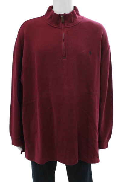 Polo Ralph Lauren, Men, Pullover Sweatshirt Red Cotton Mock Neck Zip Size 3XL