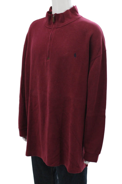 Polo Ralph Lauren, Men, Pullover Sweatshirt Red Cotton Mock Neck Zip Size 3XL