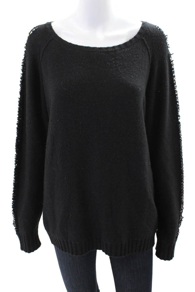 Sonia Rykiel Womens Wool Sequins Scoop Neck Long Sleeve Sweater Top Black Size S