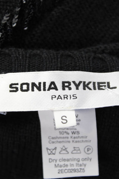 Sonia Rykiel Womens Wool Sequins Scoop Neck Long Sleeve Sweater Top Black Size S