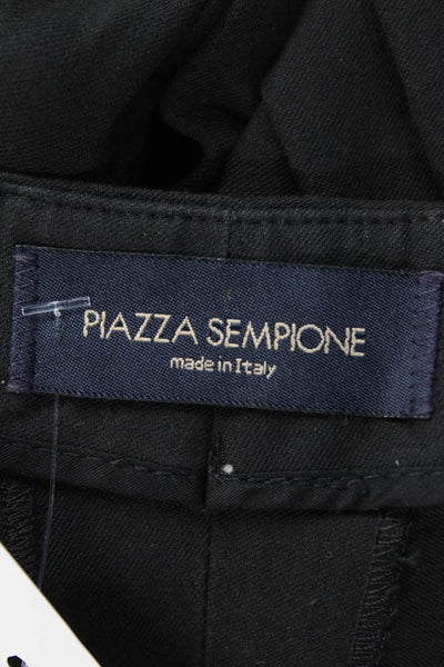 Piazza Sempione Womens Cotton High Waisted Pleated Straight Leg Pants Black Sz48
