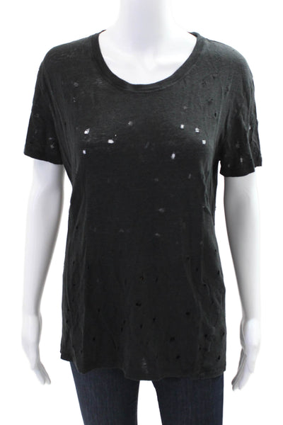IRO Women's Short Sleeves Distress Round Neck T-Shirt Black Size M