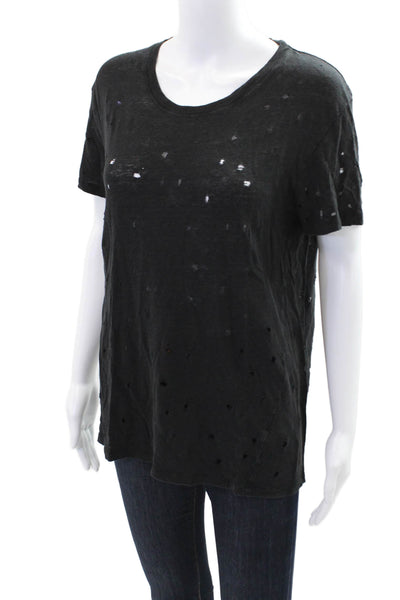 IRO Women's Short Sleeves Distress Round Neck T-Shirt Black Size M