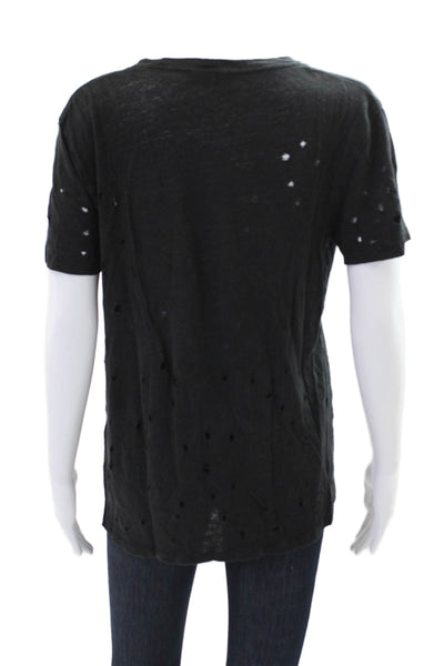 IRO Women's Short Sleeves Distress Round Neck T-Shirt Black Size M