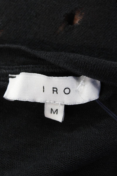IRO Women's Short Sleeves Distress Round Neck T-Shirt Black Size M