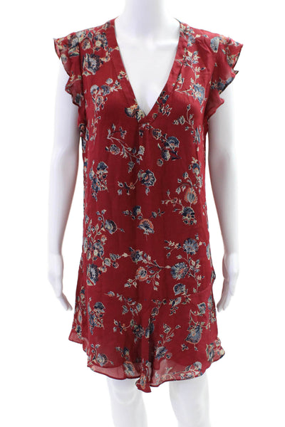 Joie Women's V-Neck Sleeveless Ruffle Floral Mini Dress Size L