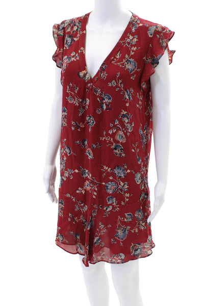 Joie Women's V-Neck Sleeveless Ruffle Floral Mini Dress Size L